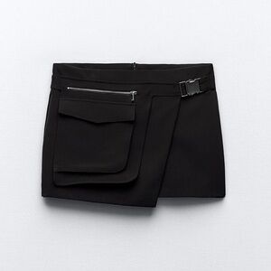 Zara Belt/pocket detail Black mini skirt
